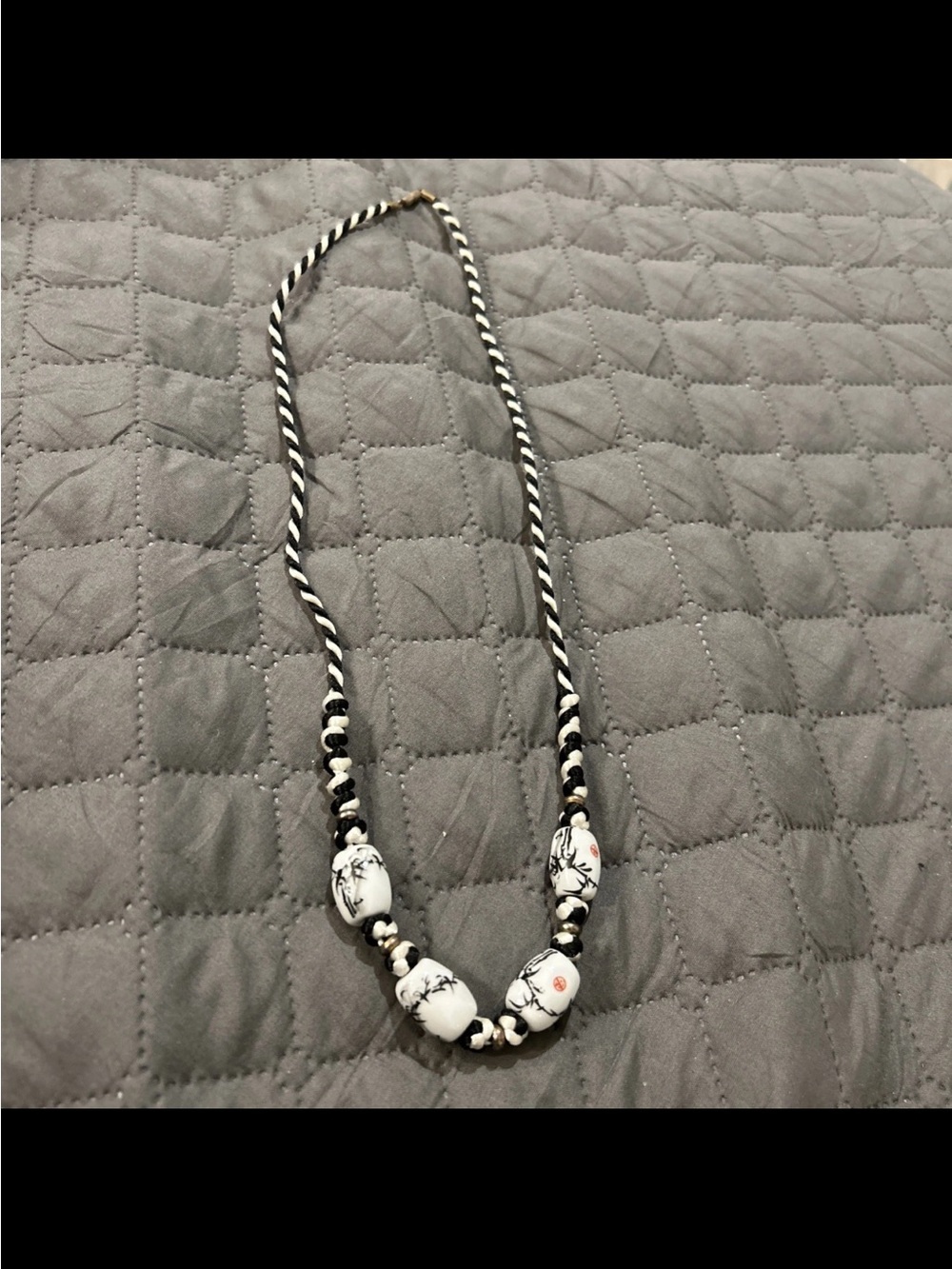 Vintage Handcrafted Black and White Beaded Women's Oriental Necklace